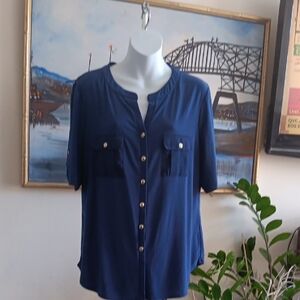 Perseption Concept Women's Navy Button-Up Top XL